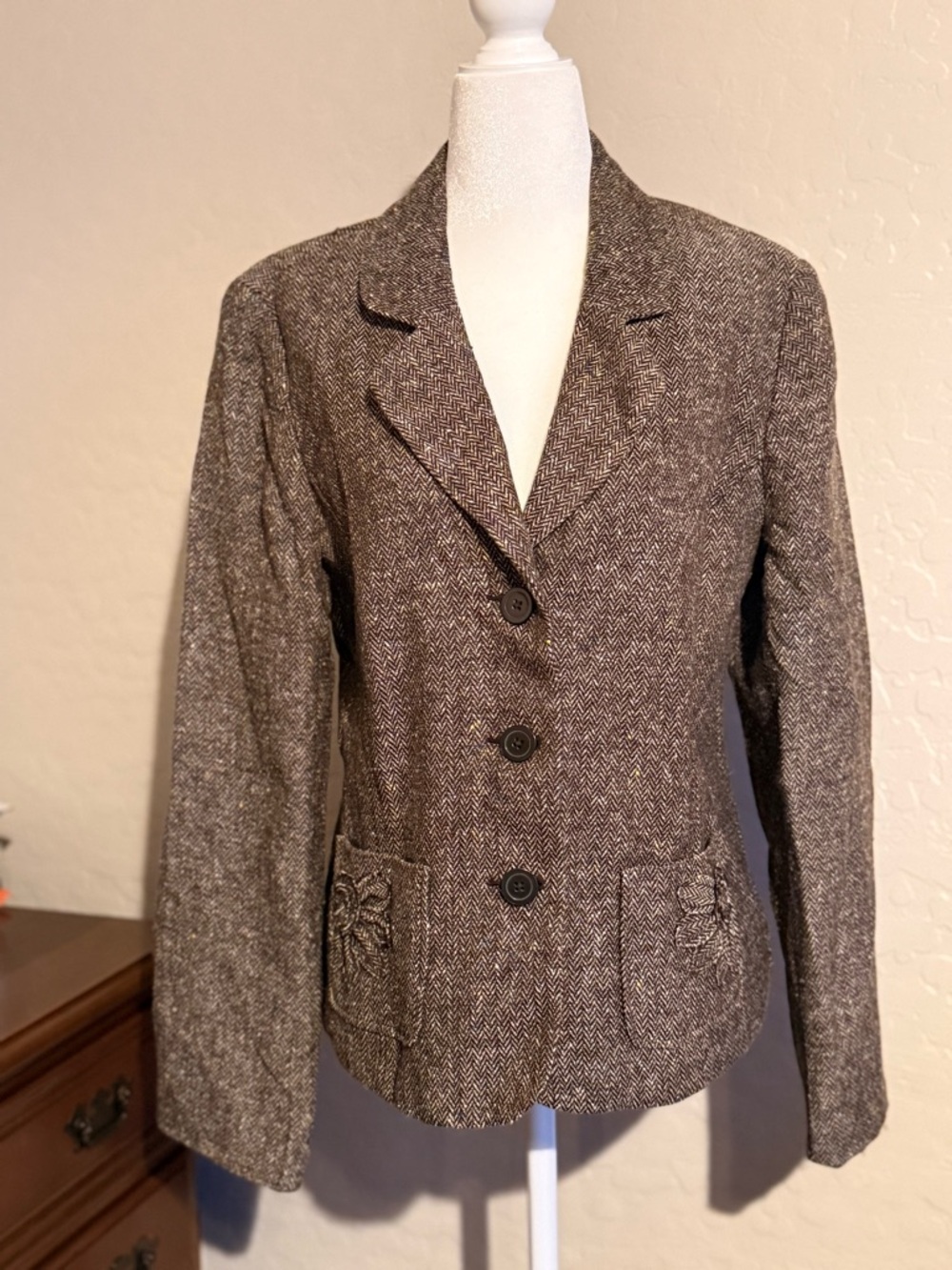 NWT Brown Herringbone Tweed Blazer - 14
